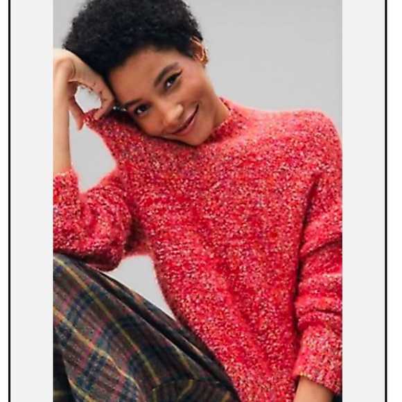 Free People Stardust Pullover Sweater M Red Fuzzy Cropped Mock Neck new - Picture 4 of 7